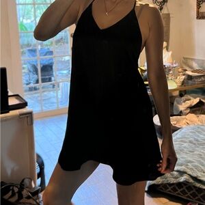 Chic Black Mini Dress for Women Satin, smooth material Size S